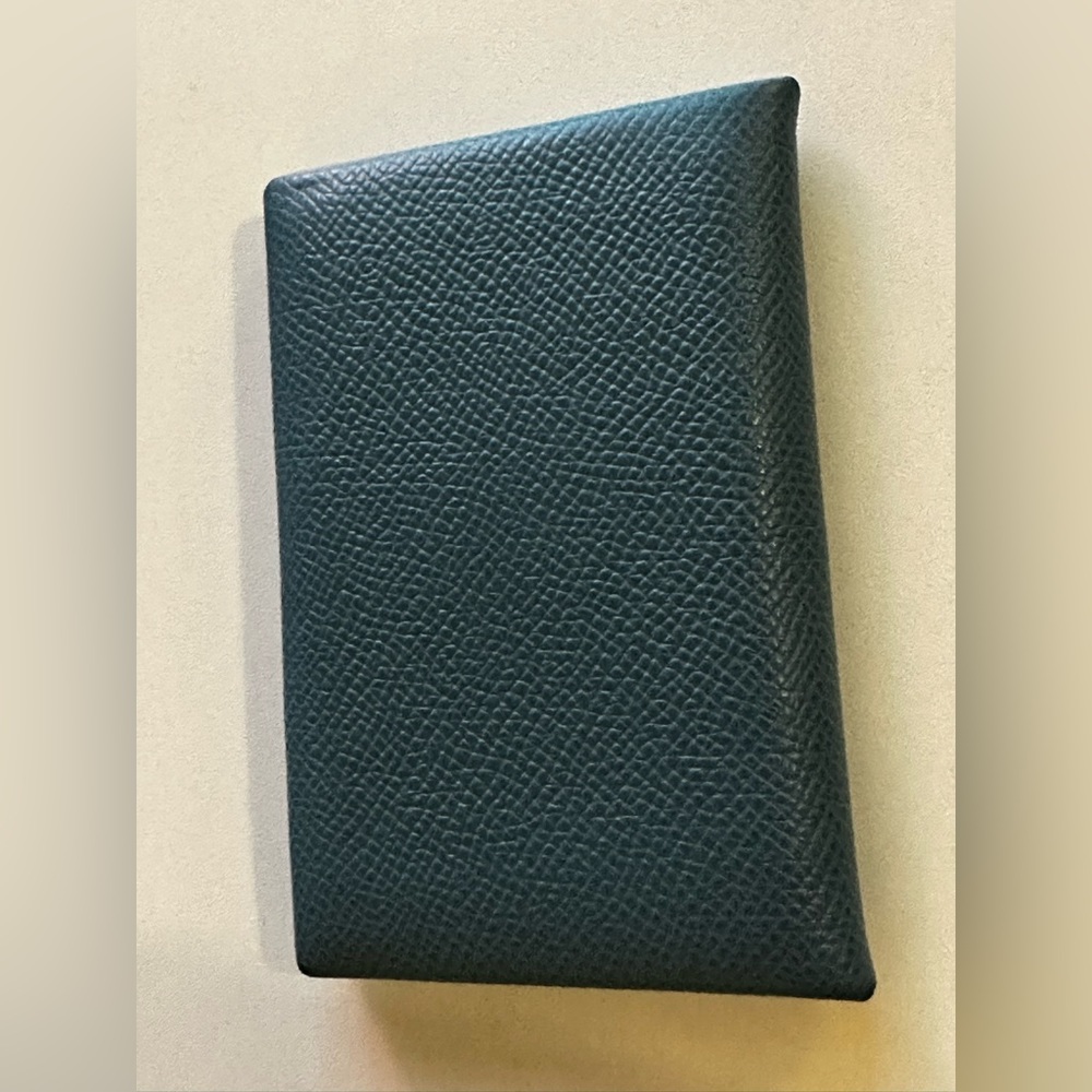 Hermes Calvi Epsom ID credit card holder wallet in light blue leather